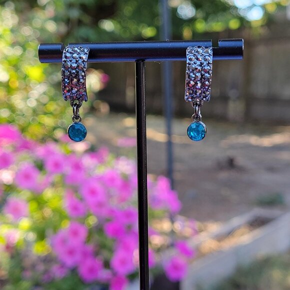 Earrings with Marcasite and Turquoise crystals - Picture 1 of 2